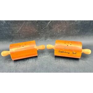 Vtg Wooden Rolling Pin Salt and Pepper Shakers Scottsburg Indiana Souvenir‎ 4"